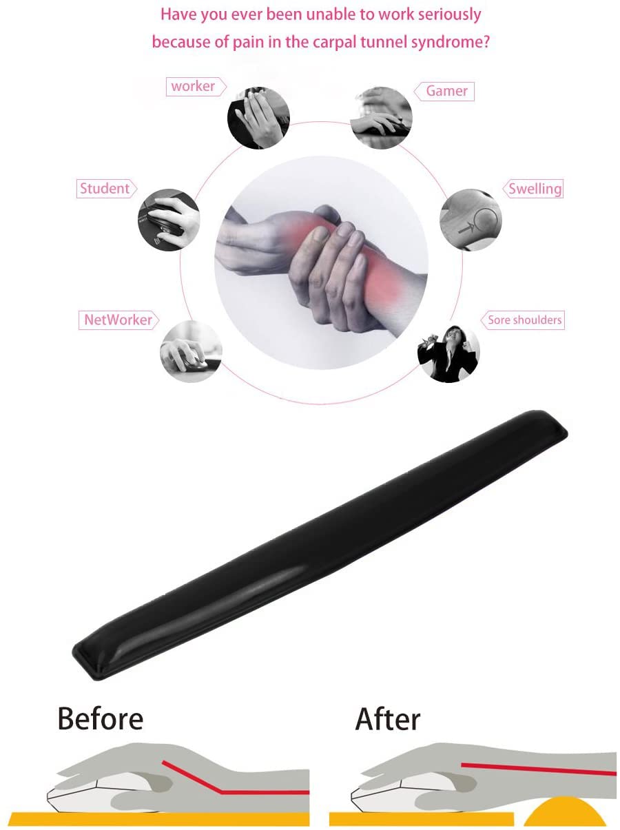 ABRONDA Gel Keyboard & Mouse Wrist Rest Set - Keyboard Wrist Rest Pad & Mouse Support for Office Gaming Pad Computer Laptop Ergonomic Comfortable Pain Relief- Pad Set (Black Pad Set)