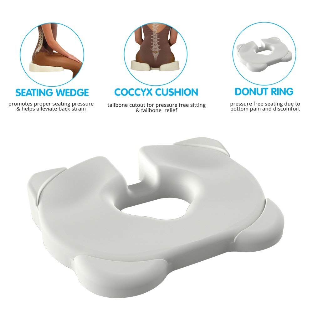 Kabooti Donut Seat Cushion, 3-in-1 Design with Center Cutout for Tailbone Pain, Sciatica and Hemorrhoids