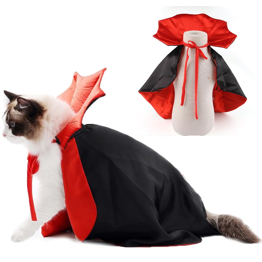 Dog Halloween Costumes for Small Medium Large Dogs Cats, Adjustable Cat Dog Vampire Costume Cloak Stand-Collar,Small Dog Halloween Costumes for Dachshund French Bulldog Chihuahua Yorkie (Black, S)