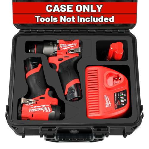 Case for Milwaukee M12 Impact Driver & Drill Set - Waterproof Tool Box with Removable Modules for Milwaukee Fuel Tools Combo Kit, Tool Bag for Hammer Drill/Impact Driver/Battery/Charger (Case Only)