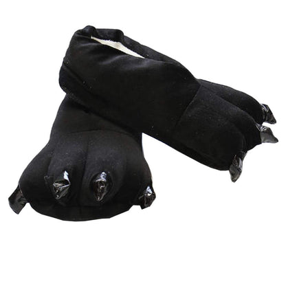 Adult Cute Plush Animal Paw Slippers Fuzzy Warm House Shoes Black M