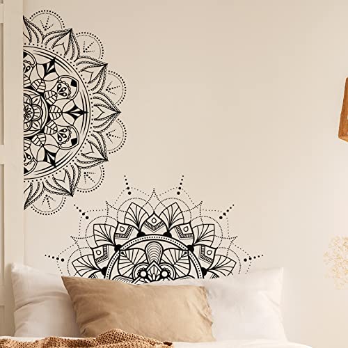 2 Pieces Boho Mandala Wall Stickers 14 x 31 Inch Half Mandala Wall Decal Indian Flower Peel and Stick for Bedroom Living Room Yoga Decor