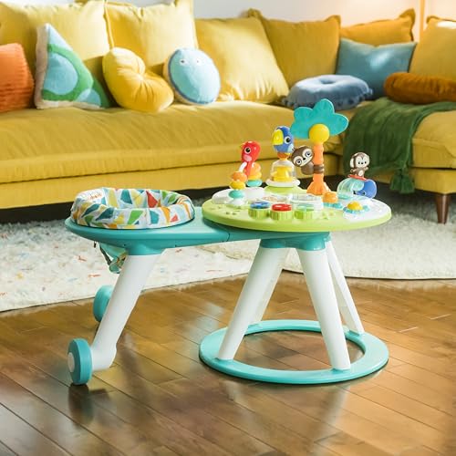 Bright Starts, Around We Go 2-in-1 Walk-Around Activity Centre and Play Table - Tropic Cool, Walker with Music, Lights and Interactive Toys, Removable Seat, Ages 6 Months Plus