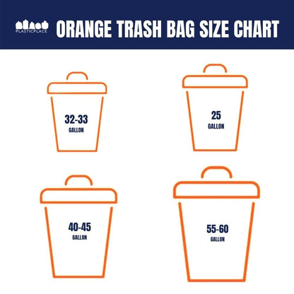 Plasticplace 55-60 gallon Trash Bags │ 1.2 Mil │ Orange Heavy Duty Garbage Can Liners │ 38” x 58” (50 Count)