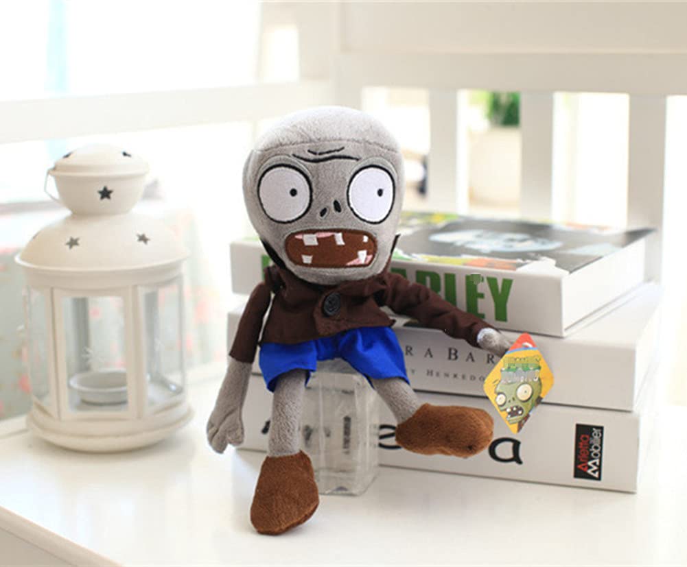 JHESAO 12" PVZ Plush Zombies Brown Coat Toys Soft Doll Gray