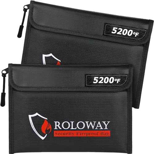 ROLOWAY Fireproof Bag (9.6 x 6.6 inches) 5200¢µ Heat Insulated, Fireproof Money Bag with Zipper for Cash (2-Pack Black)