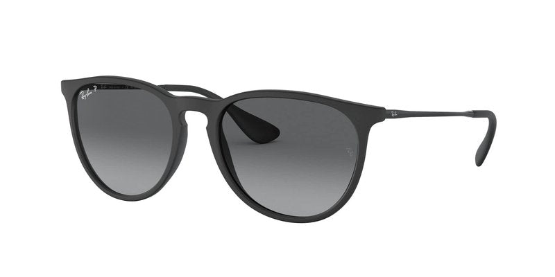 Ray-Ban Unisex RB4171 Erika Round Sunglasses, Rubber Black/Light Grey Gradient Grey Polarized, 54 mm