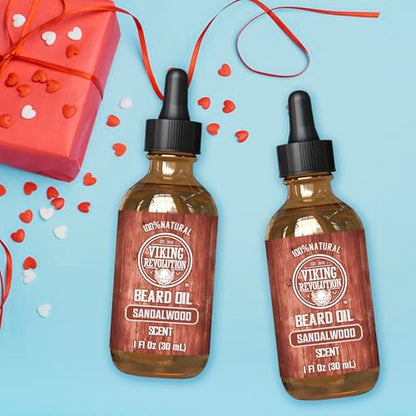 Viking Revolution Sandalwood Beard Oil for Men - Natural Mens Beard Oil with Argan Oil and Jojoba Oil - Beard Softener, Strengthens and Moisturizes - Beard Conditioner for Men (Sandalwood, 1 Pack)