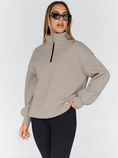 Trendy Queen Womens Oversized Sweatshirts Fall Sweaters Fashion Hoodies Half Zip Pullover Long Sleeve Shirts Clothes 2025 CoffeeGrey M