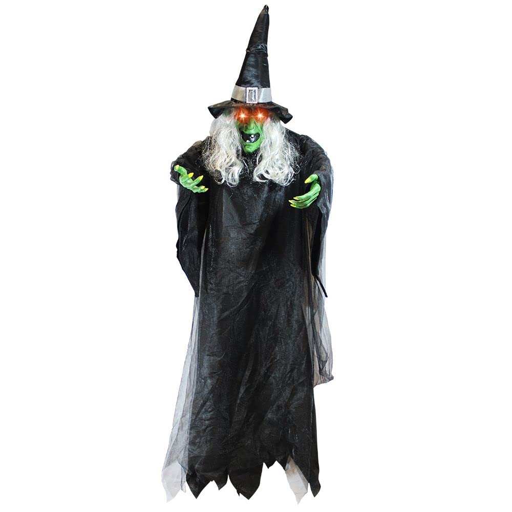 JOYIN 74" Hanging Witch Halloween Decorations Outdoor, Talking Flying Ghost Decor Haunted House Party Supplies Props Light Up Eyes Lawn Yard Garden Door Life Size Sound Activated