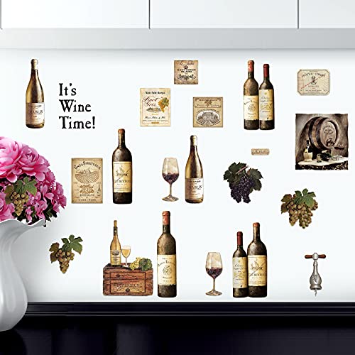 Marspark 8 Sheets Wine Bottle Kitchen Wall Decals Grape Fruit Wall Stickers Wine Tasting Stickers Peel and Stick for Kitchen Dining Room Bar Home Restaurant Decor