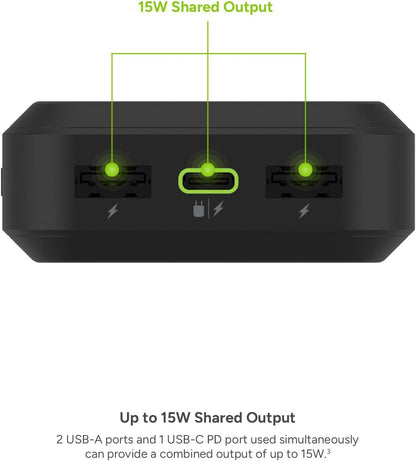Mophie powerstation prime20 - Ultra-Compact Portable Power Bank with 20,000mAh Internal Battery, 18W USB-C PD Fast Charging, 3-Device Simultaneous Charging, Eco-Friendly Design