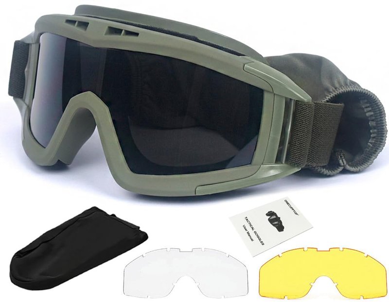 ONECUPPTOP Tactical Airsoft Goggles Anti Fog Shooting Glasses Impact Resistant Safety Goggles with 3 Interchangable Lens (Army Green)