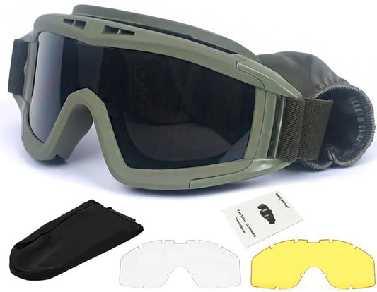 ONECUPPTOP Tactical Airsoft Goggles Anti Fog Shooting Glasses Impact Resistant Safety Goggles with 3 Interchangable Lens (Army Green)