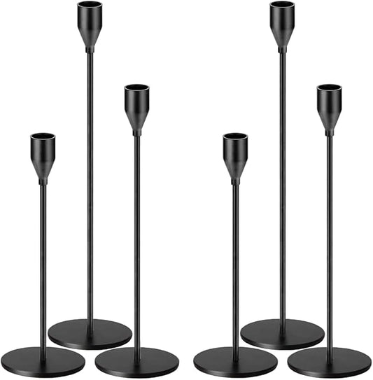 Matte Black Candlestick Holder for Taper Candles, Decorative Candle Holders Bulk Candle Stick Holders, Fits 3/4 inch Candles, Metal Taper Candle Holders for Table Centerpieces, Home Decor (Set of 6)