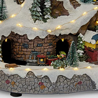 Alpine Corporation 18"H Indoor Animated Winter Wonderland Christmas Tabletop Decor with and Warm White LED Lights and Music, Holiday Display