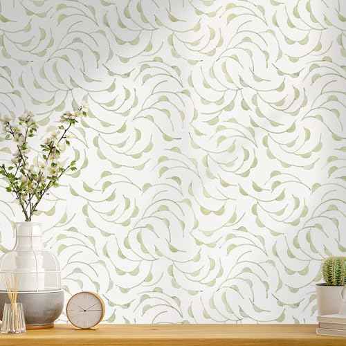 WENMER Peel and Stick Wallpaper, 17.7" x118" Leaf Wallpaper, Geometric Removable Self Adhesive Boho Contact Paper, Beige Wall Paper for Bedroom Bathroom Cabinets Home Decor