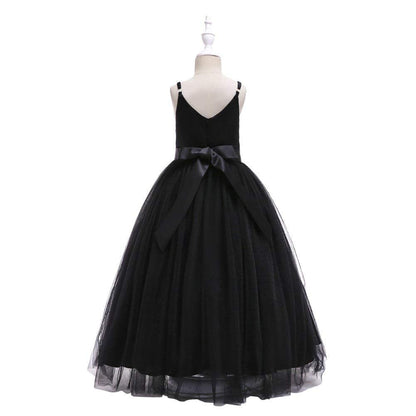 Glamulice Kids Funeral Flower Girls Black Dress Lace Bridesmaid Long A Line Wedding Pageant Dresses Tulle Spaghetti Strap Party Gown Christmas Holiday Evening Prom Princess Birthday Gown 11 12