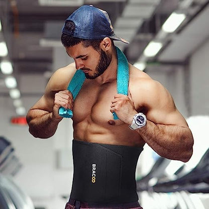 Bracoo Waist Trimmer Wrap,Sweat Sauna Slim Belly Belt for Men & Women-Abdominal Waist Trainer,Increased Core Stability, SE22 Black