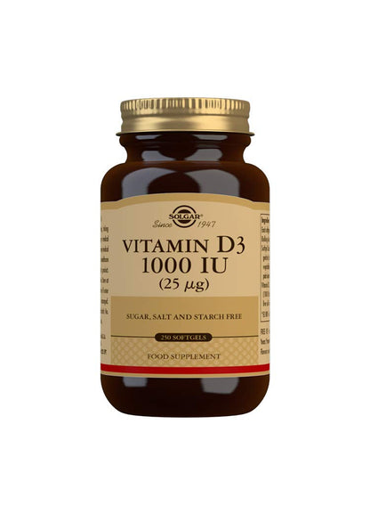 Solgar Vitamin D3 1000 IU (25 µg) Softgels - Pack of 250 - Healthy Bones and Teeth - Supports Immunity and Muscle Function - Gluten Free