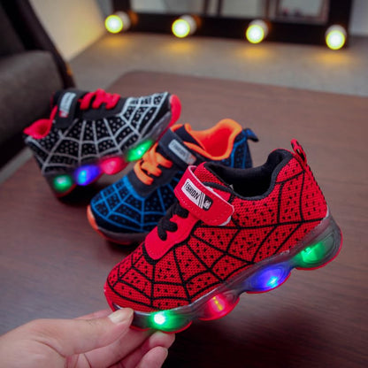 RAYCHY Toddler Boys Girls Light Up Shoes LED Lightweight Mesh Breathable Walking Sneakers Red