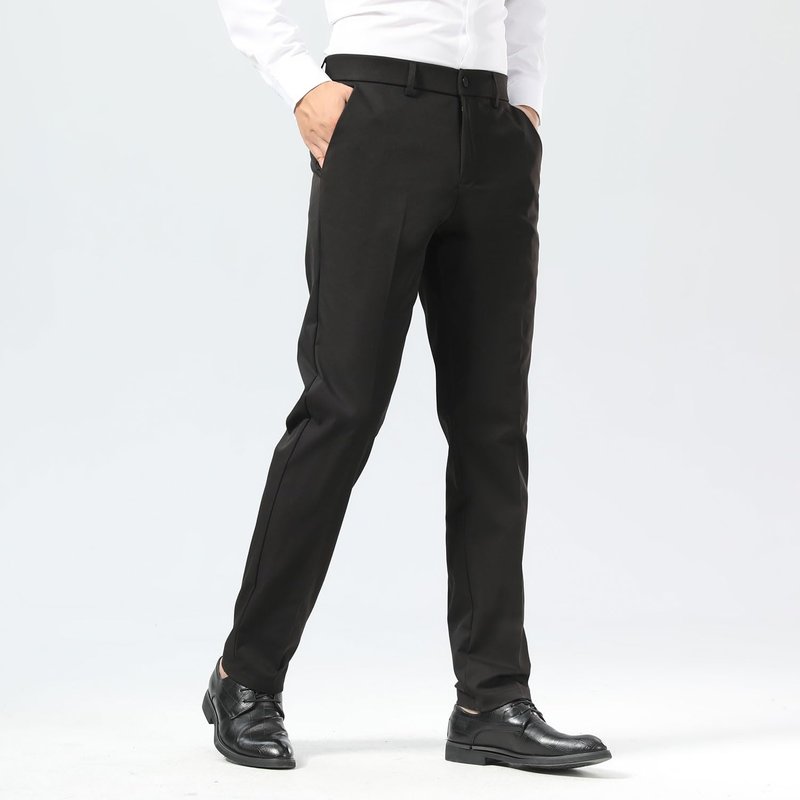 Plaid&Plain Men's Dress Pants Slim Fit Stretch Khaki Pants Wrinkle Free 8802 Black 34x28