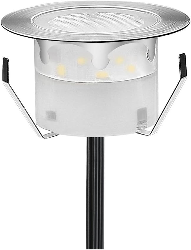 1 Pack Led Deck Lights Outdoor Waterproof Low Voltage Stainless Steel 1W Outdoor Yard Garden Decoration Lamps Landscape Pathway Patio Step Stairs LED In-ground Lights Silver Border(Warm White)