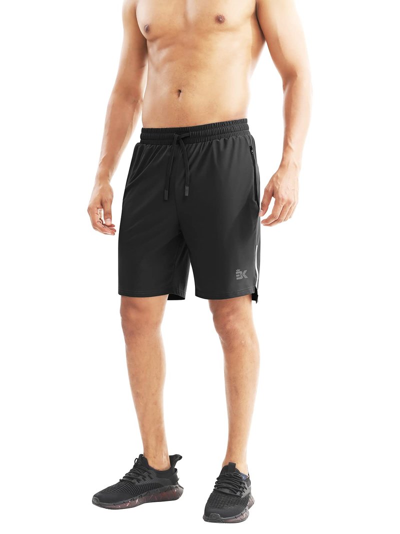 BROKIG Men's Lightweight Athletic Shorts 7 inch, Quick Dry Running Gym Workout Shorts for Men with Zip Pockets(Black,Medium)