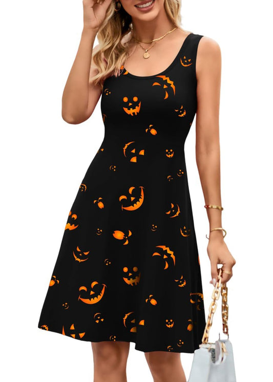 Herou Halloween Women's Sexy Sleeveless A-line Flared Midi Tank Dress Halloween-02 X-Large