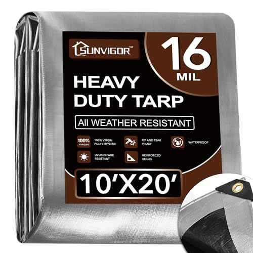 Tarp 10x20FT, Extra Thick 16Mil Heavy Duty Waterproof Tarps with Brass Grommets and Reinforced Edges, Tear & Fade Resistant, 100% UV Blocking Outdoor Tarp for Roof Camping Patio Pool Boat (Silver)