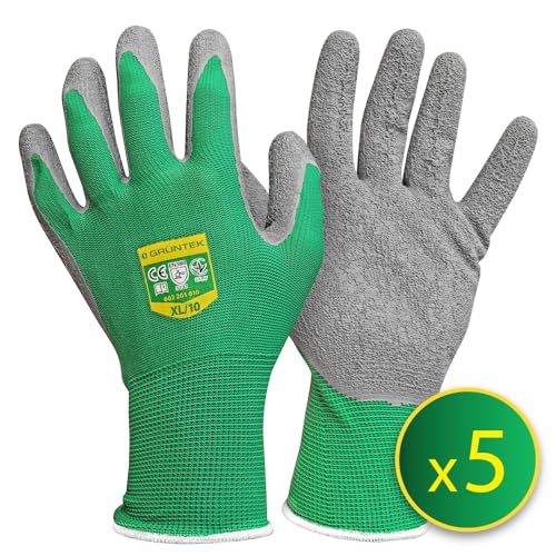 GRÜNTEK 5 Pairs Gardening Work Gloves - Size XL / 10 Gloves Latex coated, for private and commercial use