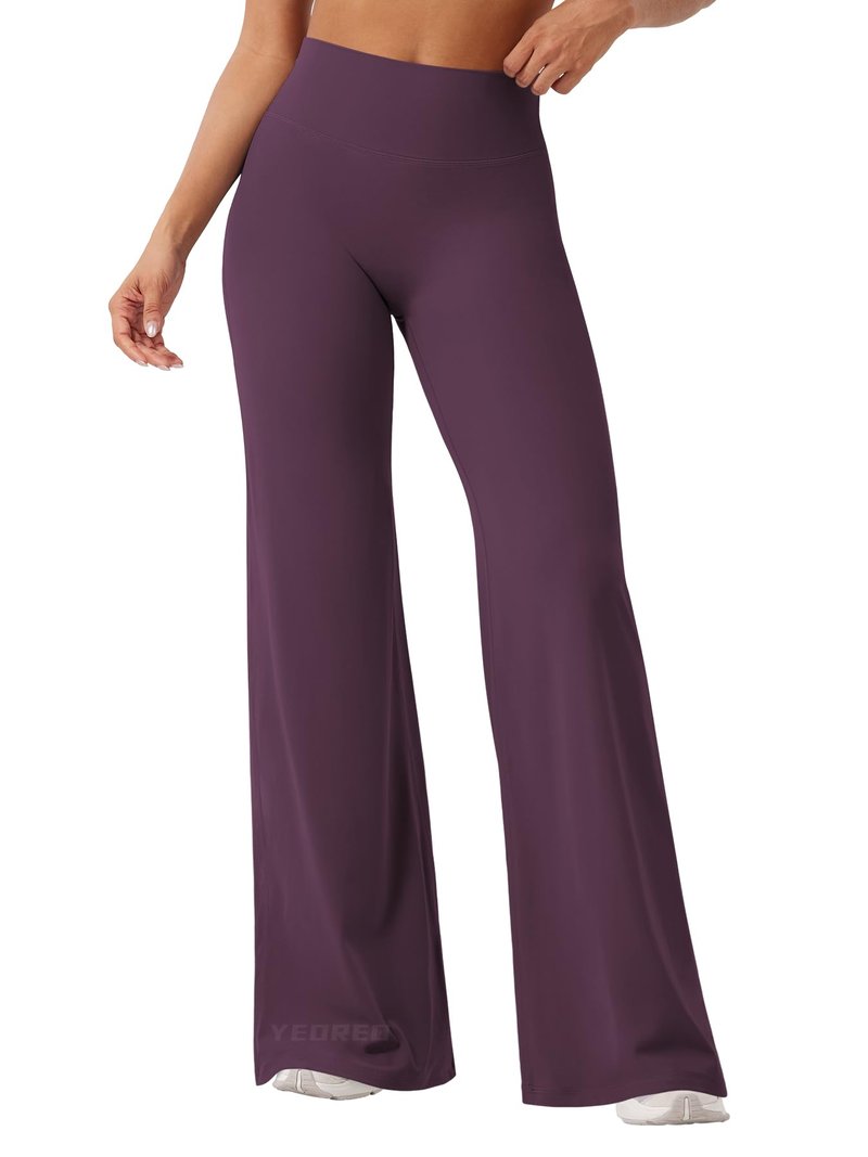 YEOREO Workout Leggings Womens No Front Seam Straight Leggings 33" High Waist Buttery Eddiy Gym Yoga Pants Black Berry Purple L