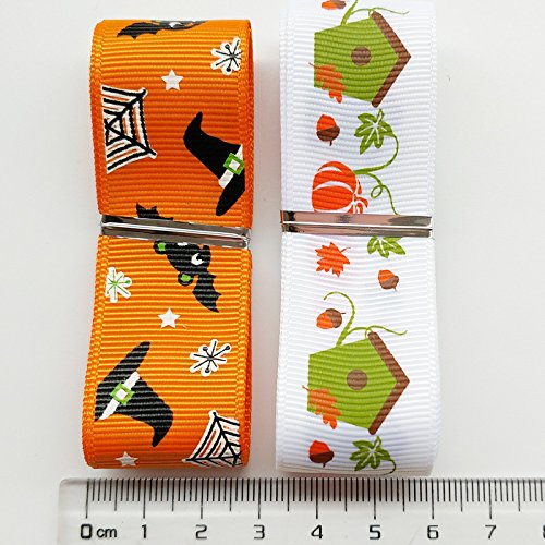 Chenkou Craft 12 Yards 1" 25mm Halloween Grosgrain Ribbon Assorted Wizard Pumpkin Lantern Ghost Spider Skull Castle (1" (25mm) Halloween)