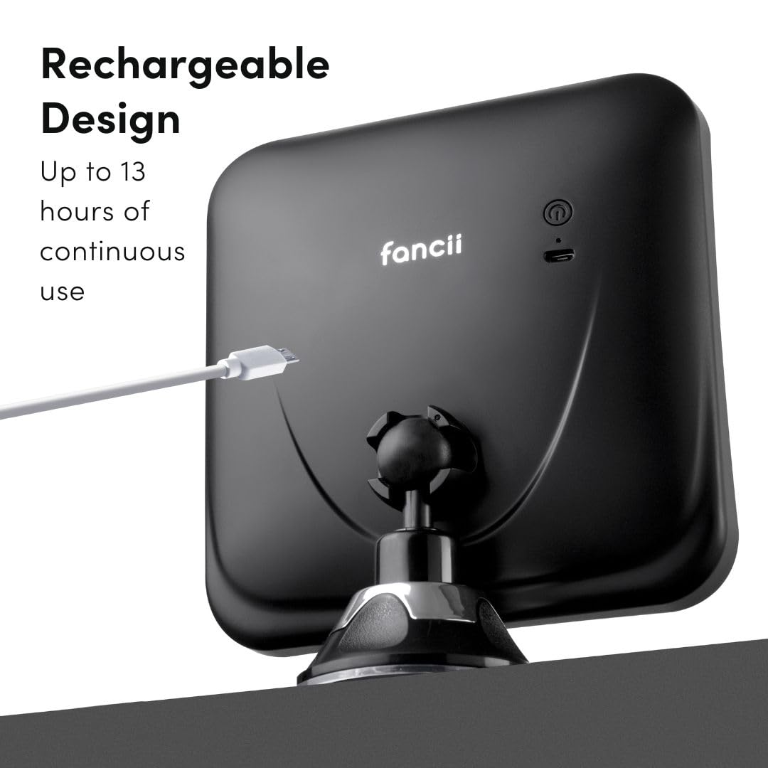 Fancii Rechargeable 10x Magnifying Mirror with 3 LED Light Settings, Dimmable Touch Light, Cordless, Locking Suction Mount, Lighted Mirror for Bathroom or Travel, Mira 2 (White)