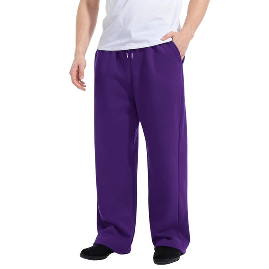 Baggy Sweatpants Men Wide Leg Sweat Pants Mens Clothing Casual Athletic Workout Straight Leg Open Bottom Sweatpants Fleece Lined Jogger with Pockets Fall Winter Clothes Purple