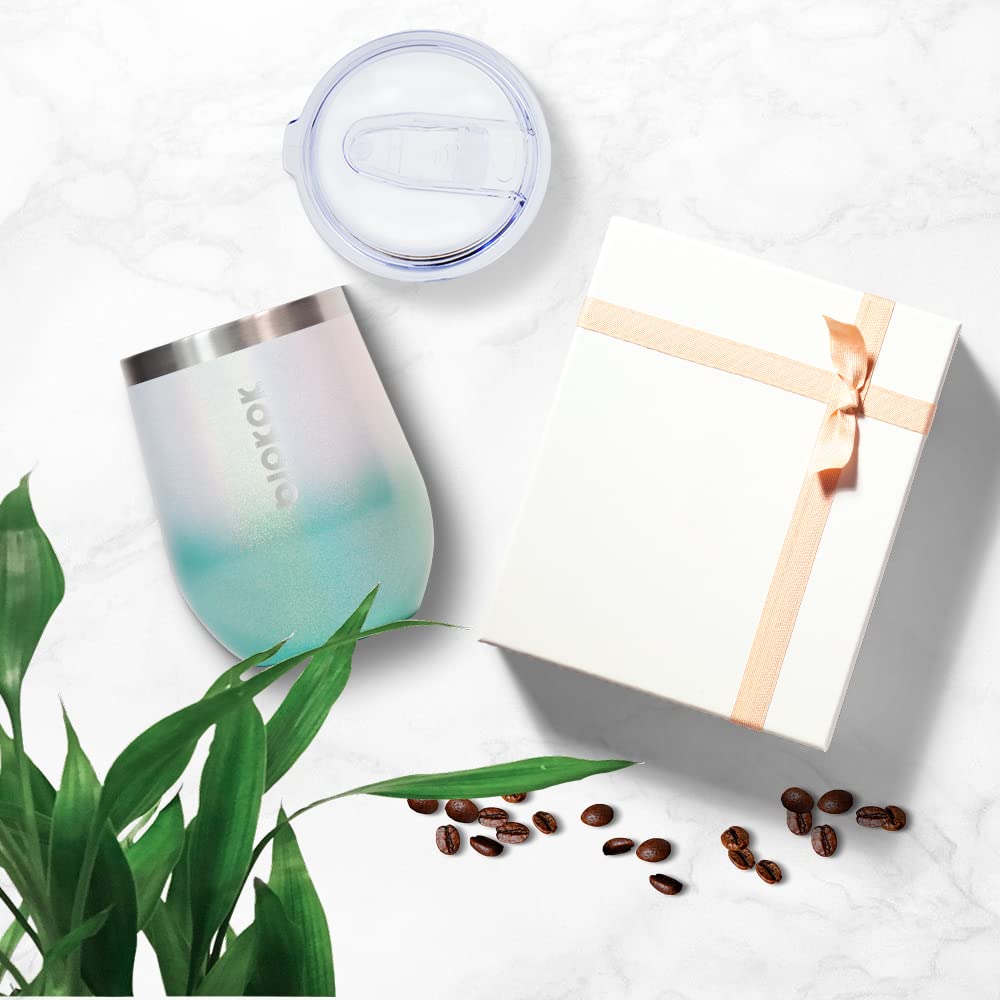 BJPKPK 2 pcs 12oz Insulated Wine Tumblers, 12oz Double Wall Vacuum Coffee Mugs with Lid, Unbreakable Stainless Steel Wine Glasses, Insulated Coffee Cups for Home & Outdoor, Gray