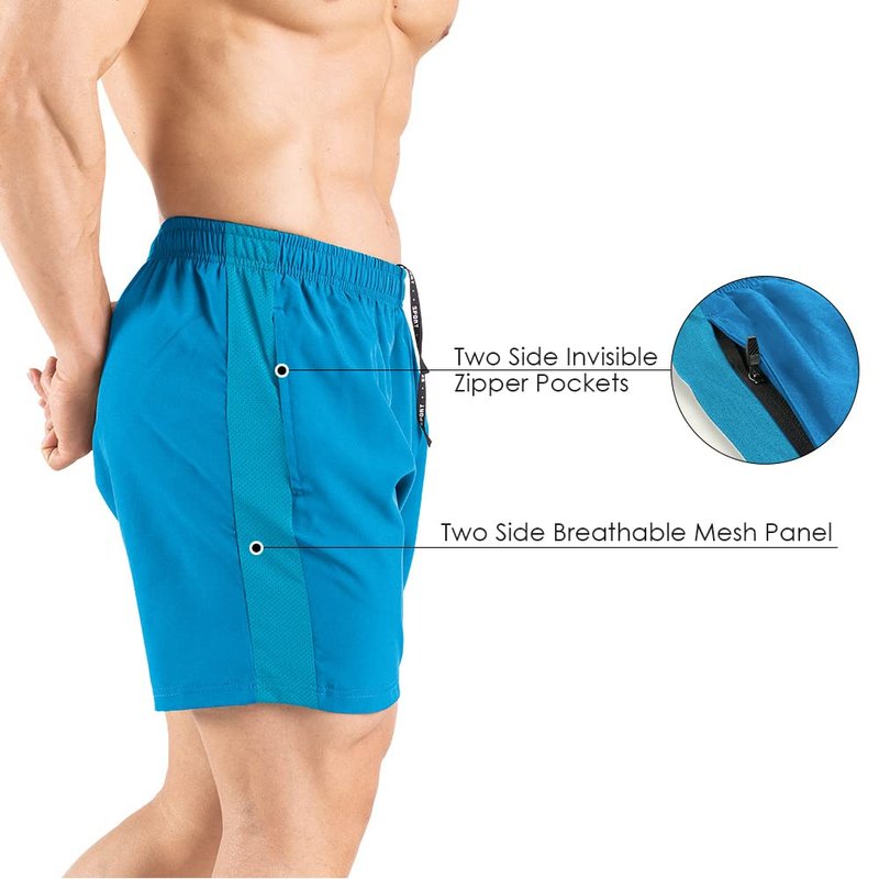 Gaglg Men's 5" Running Shorts 2 Pack Quick Dry Athletic Workout Gym Shorts with Zipper Pockets Light Blue/White,X-Large
