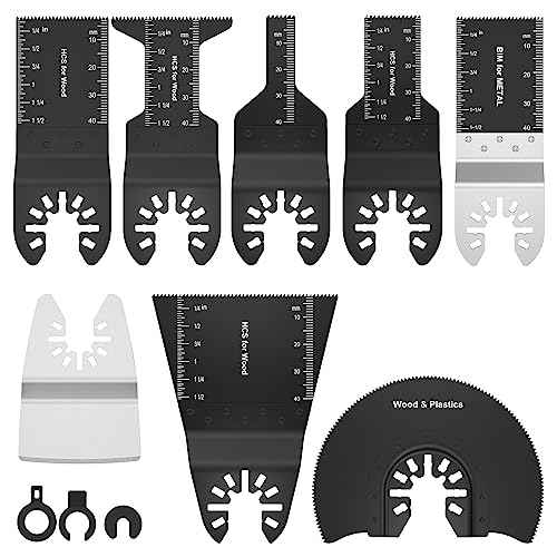 8Pcs Oscillating Saw Tool Blades Set Bi-metal Stainless Steel Multitool Blades Kit Quick Release Oscillating Blades Precise Cutting Saw Blades with 3 Gaskets for Wood Plastic Cutting(8pcs)