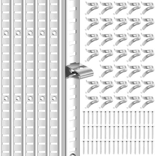 6 Pcs 36 Inch Shelf Pilaster and 36 Pcs Cabinet Shelf Clips Adjustable Shelf Rail Metal Mortise Mount Pilaster Strip Standard for Wall Bookcases Shelving System Closet Organization Storage (Silver)