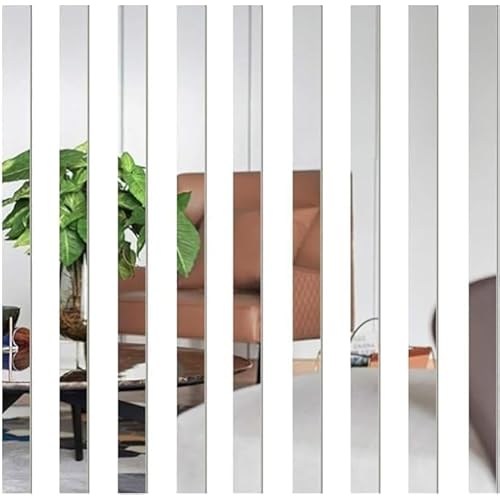 10 Pcs White Mirror Wall Stickers Striped Design Mirror Art Tile Decal, DIY Self Adhesive Wall Line Border Decals, Removable Acrylic Sheets Wall Murals for Home Decor, Wall Stickers and Murals 2¡¿20cm