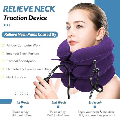 Jaximy Neck Stretcher, Neck Traction Device, Cervical Traction Device, Neck Pain Relief, Adjustable Inflatable Neck Brace & Neck Stretcher Cervical Traction, Neck Decompression Home Use (Purple)
