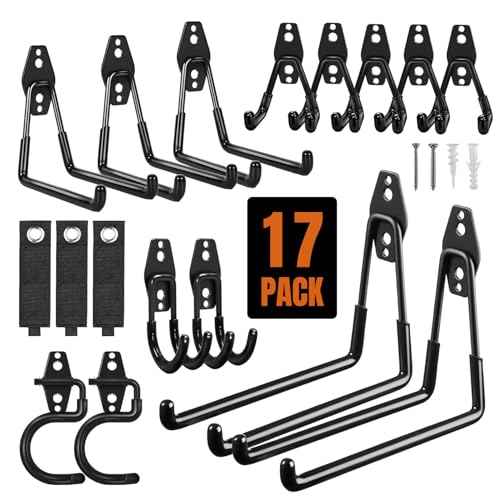 Heavy Duty Garage Hooks, 17 Pack Assorted Wall Mount Tool Hangers with Anti-Slip Rubber Coating, Easy Installation with Screws & Anchors for Garage, Shed, Workshop Organization & Storage