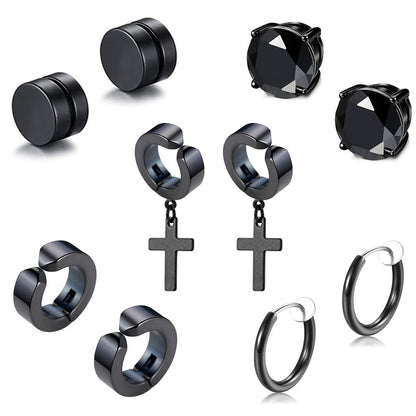 Fu You 5 pair stainless steal clip on earrings for men and women