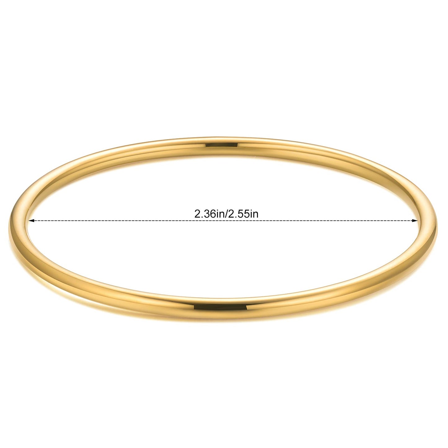 Kainier 3mm 14K Gold Plated Bracelet Stainless Steel Glossy Stackable Thin Round Bangle Bracelet for Women Oval Solid Plain Polished Bracelet Best Gifts for Love