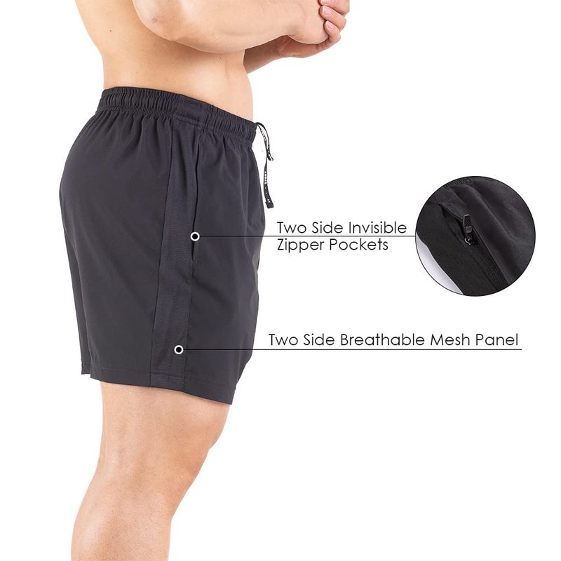 Gaglg Men's 5" Running Shorts 2 Pack Quick Dry Athletic Workout Gym Shorts with Zipper Pockets Black/Dark Grey,X-Large