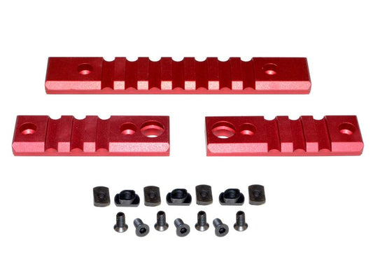 3-Piece Single Picatinny Rail Section Kit, Red Anodized, (2) 3 Slot Section and (1) 7 Slot Section