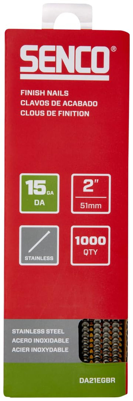 SENCO DA21EGBR 34 Degree Collated Finish Nails, 15 Gauge, 2 Inch Length, SAE 304 Stainless Steel, 1,000 Count Pack