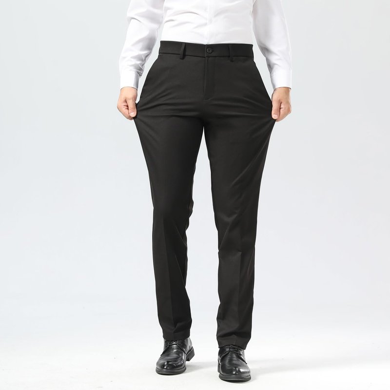 Plaid&Plain Men's Dress Pants Slim Fit Stretch Khaki Pants Wrinkle Free 8802 Black 34x28