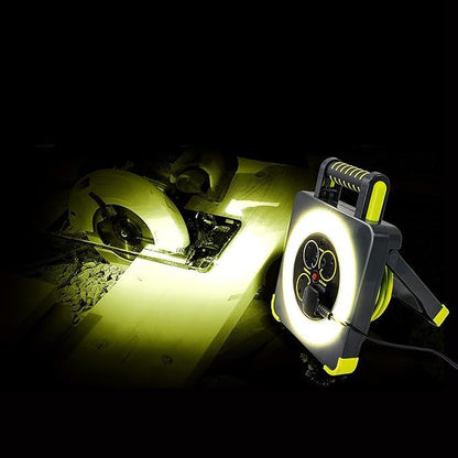 Masterplug WLU05134SL-PX Pro-XT Four Socket LED Work Light Extension Reel with Fold Out Stand, Thermal Cut Out and Power Switch, 5 metre High Visibility Cable, 13 Amp, Grey, 28.35 cm*9.1 cm*22.0 cm