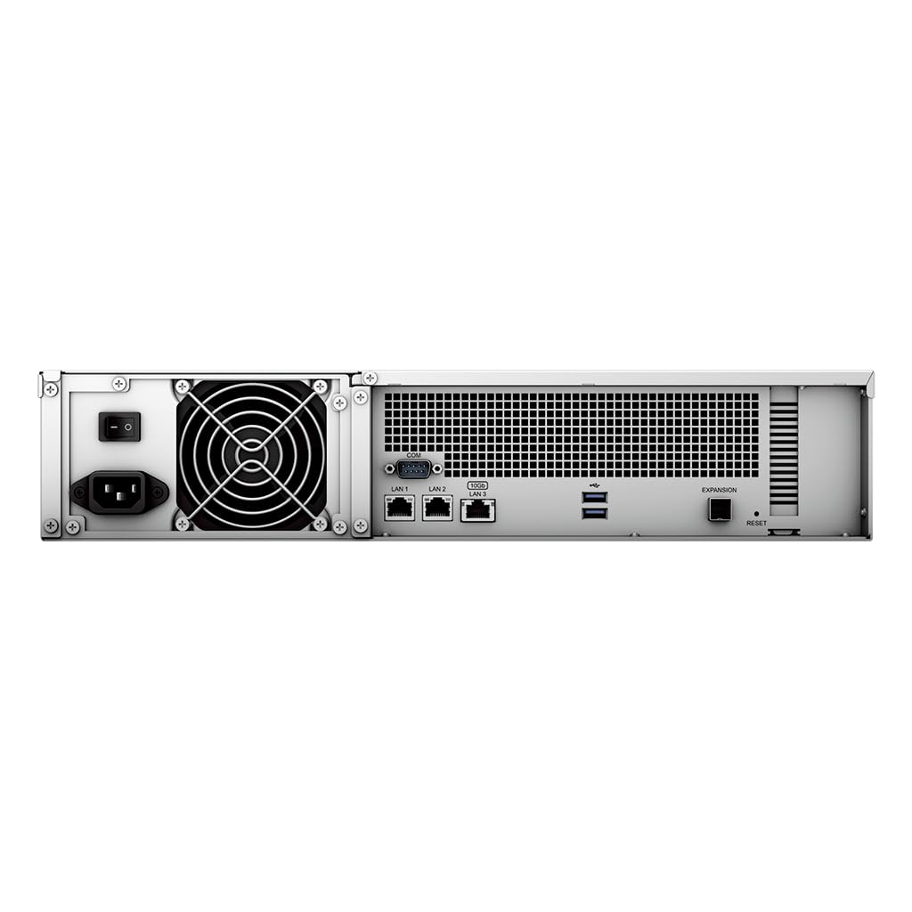 Synology RackStation RS2423RP+ NAS Server with Ryzen 3.35GHz CPU, 32GB Memory, 216TB HDD Storage, 10GbE LAN Ports, Redundant Power, DSM Operating System Bundle with Rail kit